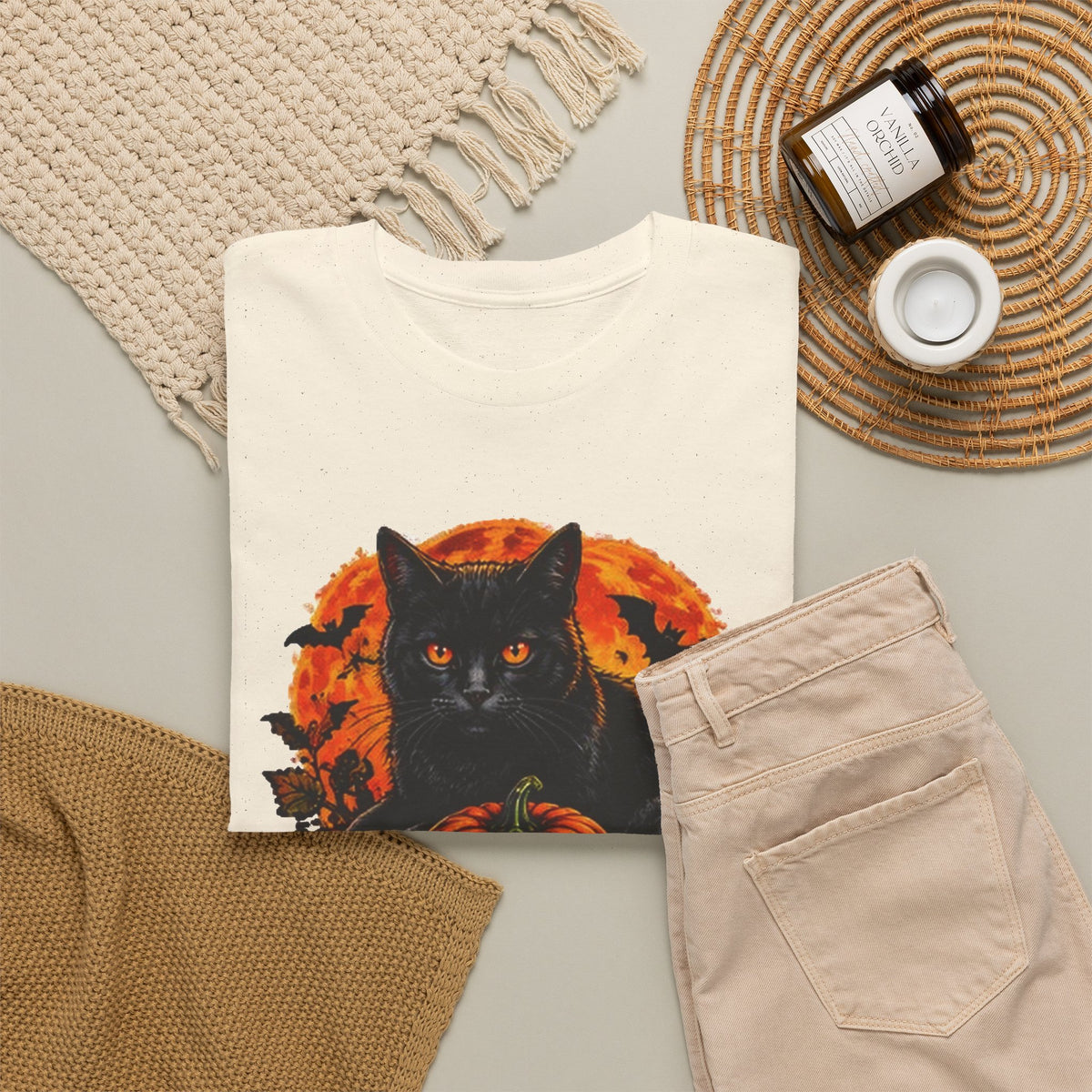 Stay Spooky Black Cat T-Shirt — Jack-O'-Lantern Halloween Tee
