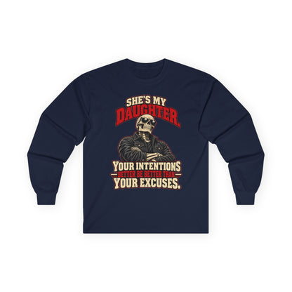 She's My Daughter Skull Graphic Long Sleeve T-Shirt - Protective Dad Shirt