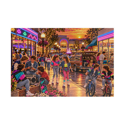 Retro 80s Neon Sunset Mall Jigsaw Puzzle for Adults & Kids | Vintage Nostalgia Gift