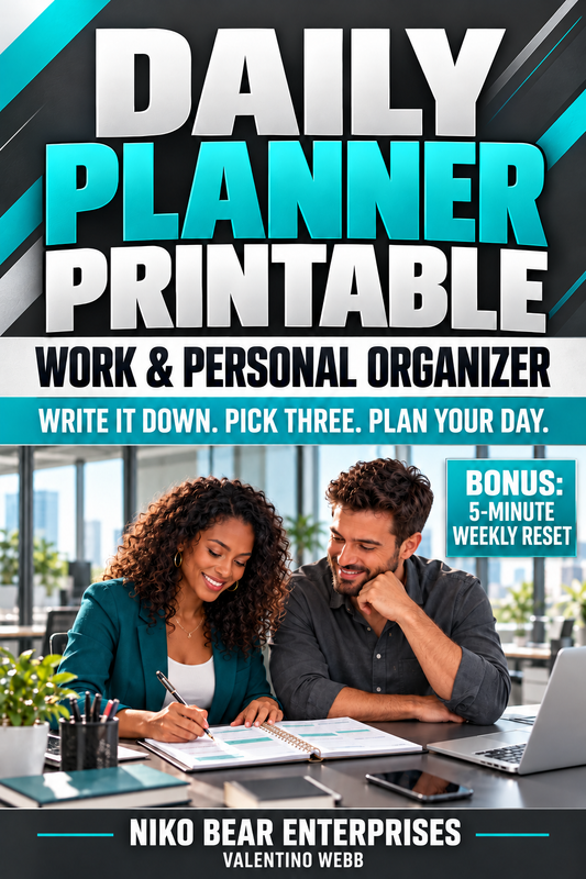 Daily Planner Printable — Work & Personal Organizer by Niko Bear Enterprises, with weekly reset bonus
